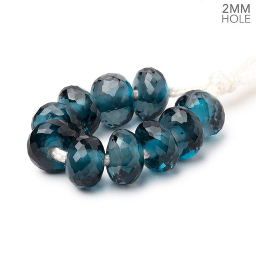 9 - 9.5mm London Blue Topaz 2mm Large Hole Faceted Rondelle Set of 10 Beads AAA - Beadsofcambay.com