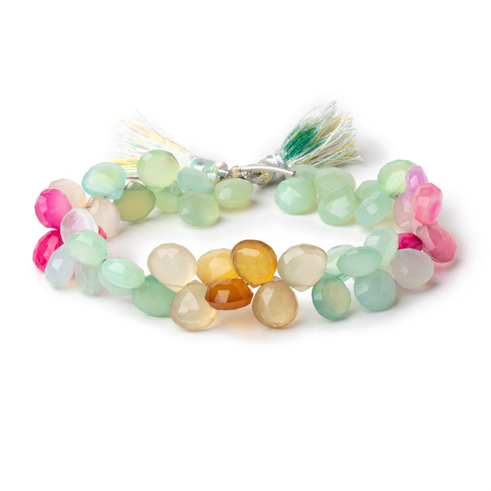 9 - 9.5mm Multi Color Chalcedony Faceted Hearts 7 inch 47 Beads - Beadsofcambay.com