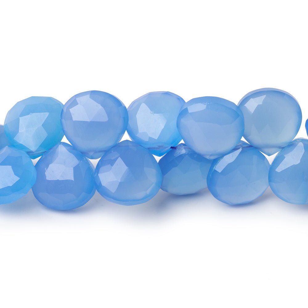 9 - 9.5mm Santorini Blue Chalcedony Faceted Heart 8 inch 45 Beads - Beadsofcambay.com