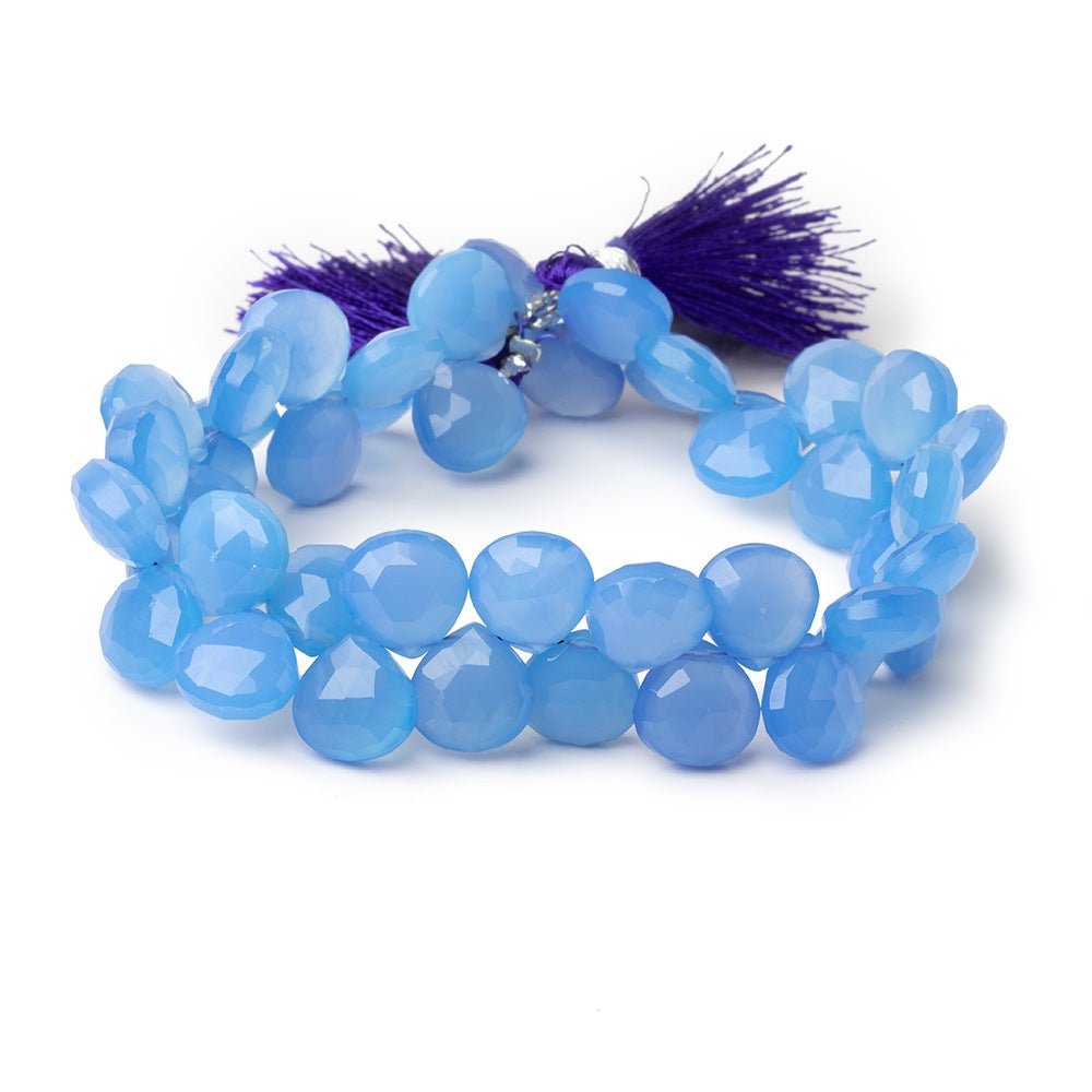 9 - 9.5mm Santorini Blue Chalcedony Faceted Heart 8 inch 45 Beads - Beadsofcambay.com