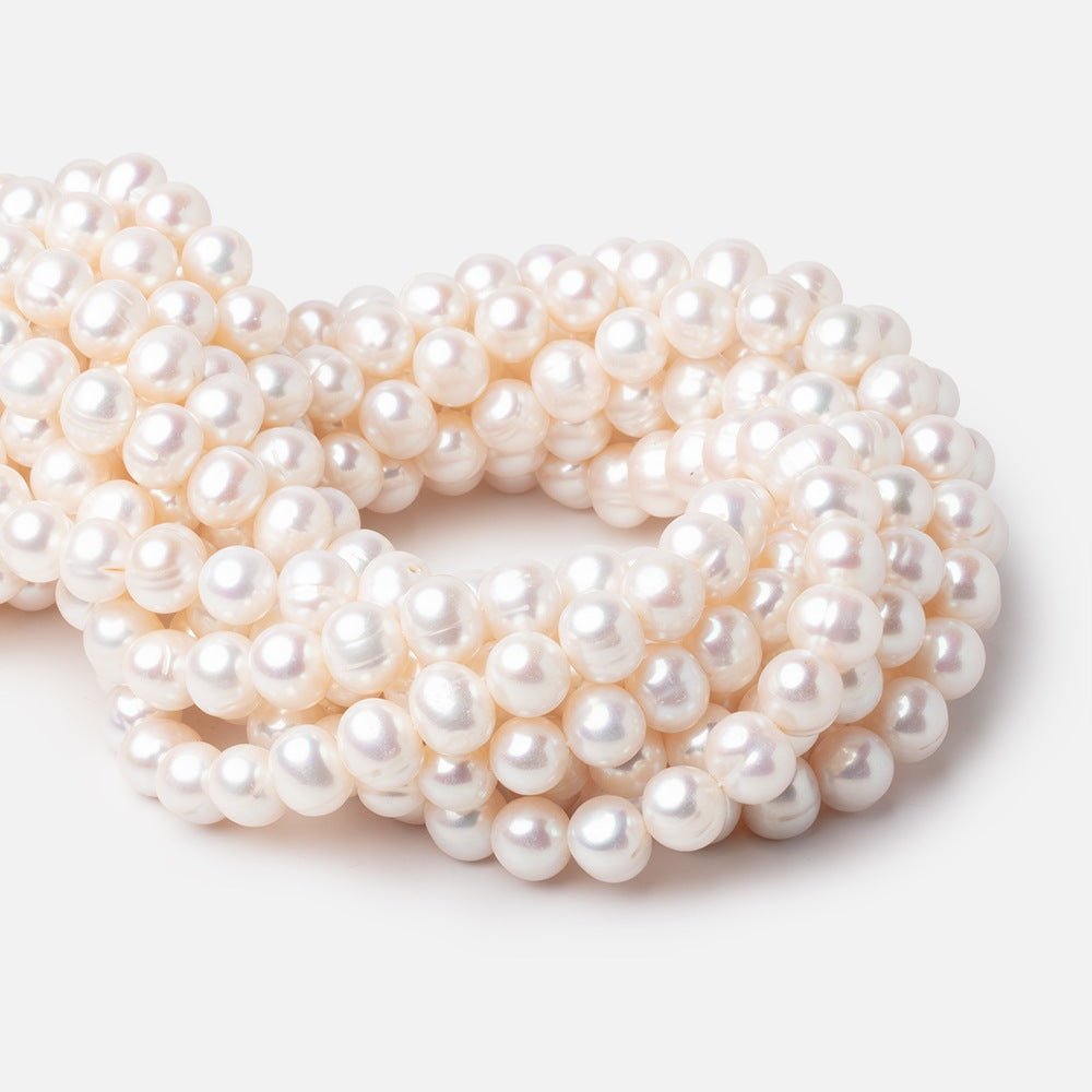 9.5x9 - 11x10mm Creamy White Off Round Freshwater Pearls 16 inch 42 Beads - Beadsofcambay.com