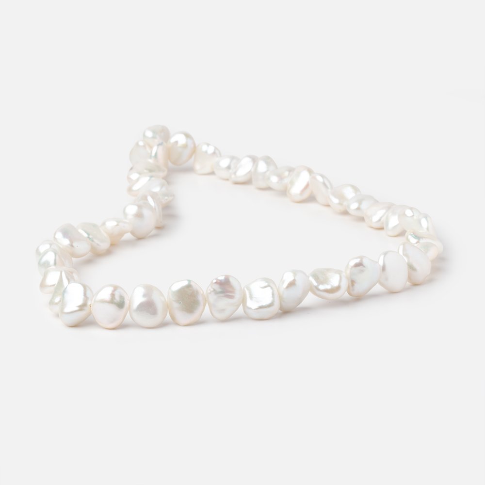 9-10mm Off White Side Drilled Keshi Freshwater Pearls 16 inch 45 pieces - BeadsofCambay.com