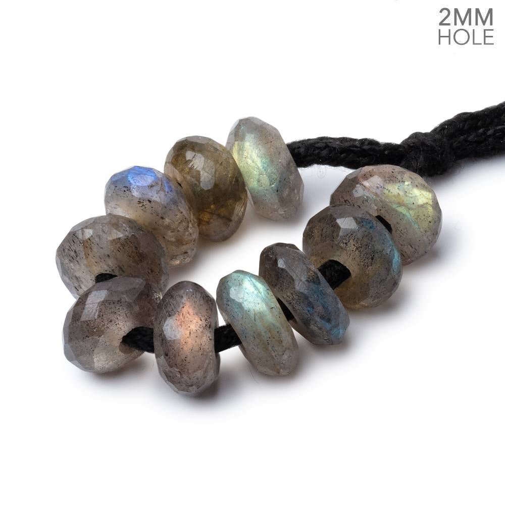 9mm Labradorite 2mm Large Hole Faceted Rondelle Beads Set of 10 - Beadsofcambay.com