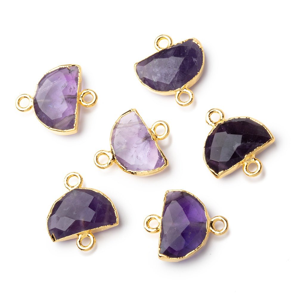 9x14mm Gold Leafed Amethyst Faceted Half Moon Focal Connector 1 piece - Beadsofcambay.com