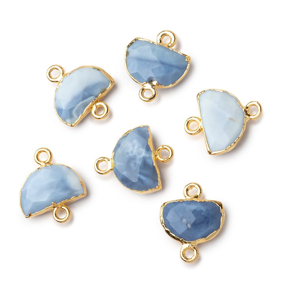 9x14mm Gold Leafed Owyhee Denim Opal Faceted Half Moon Focal 1 Connector - Beadsofcambay.com