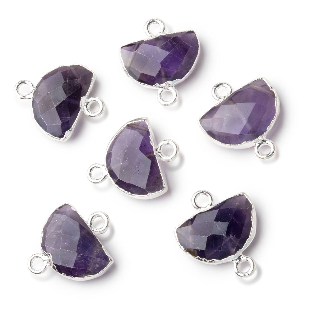 9x14mm Silver Leafed Amethyst Faceted Half Moon Focal Connector 1 piece - Beadsofcambay.com