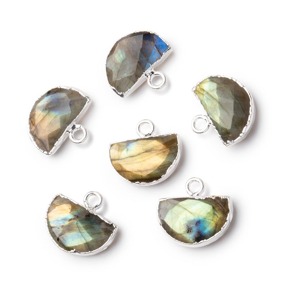 9x14mm Silver Leafed Labradorite Faceted Half Moon Focal 1 Pendant - Beadsofcambay.com