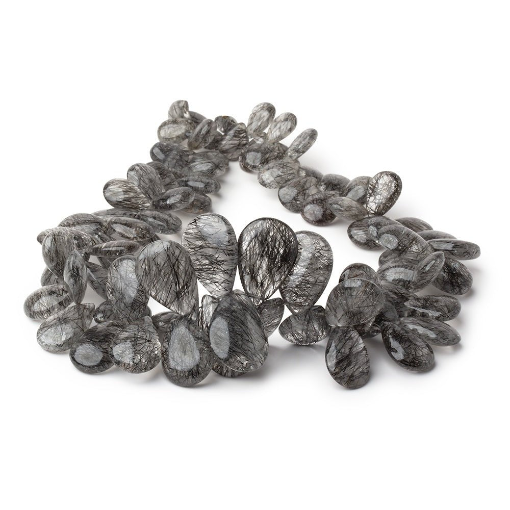 9x6 - 22x14mm Black Tourmalinated Quartz Plain Pears 12 inch 80 Beads - Beadsofcambay.com