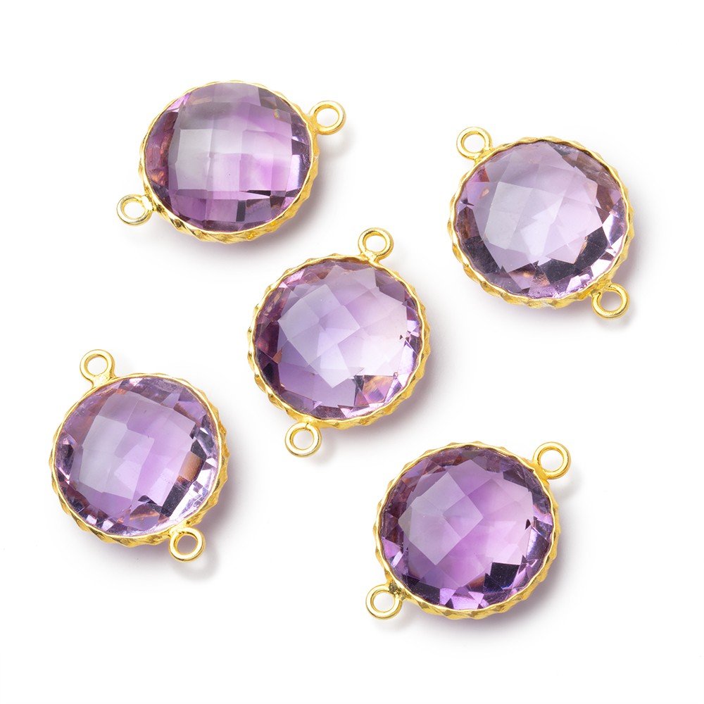 AAA Vermeil Rope Bezel Pink Amethyst Faceted Coin Connector 1 piece - Beadsofcambay.com