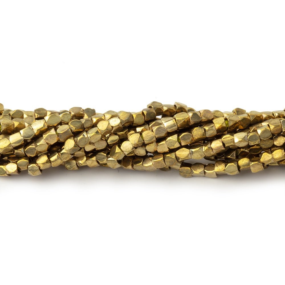 Hand Polished Yellow Brass Faceted Nugget Beads on an 8 inch Strand - Beadsofcambay.com