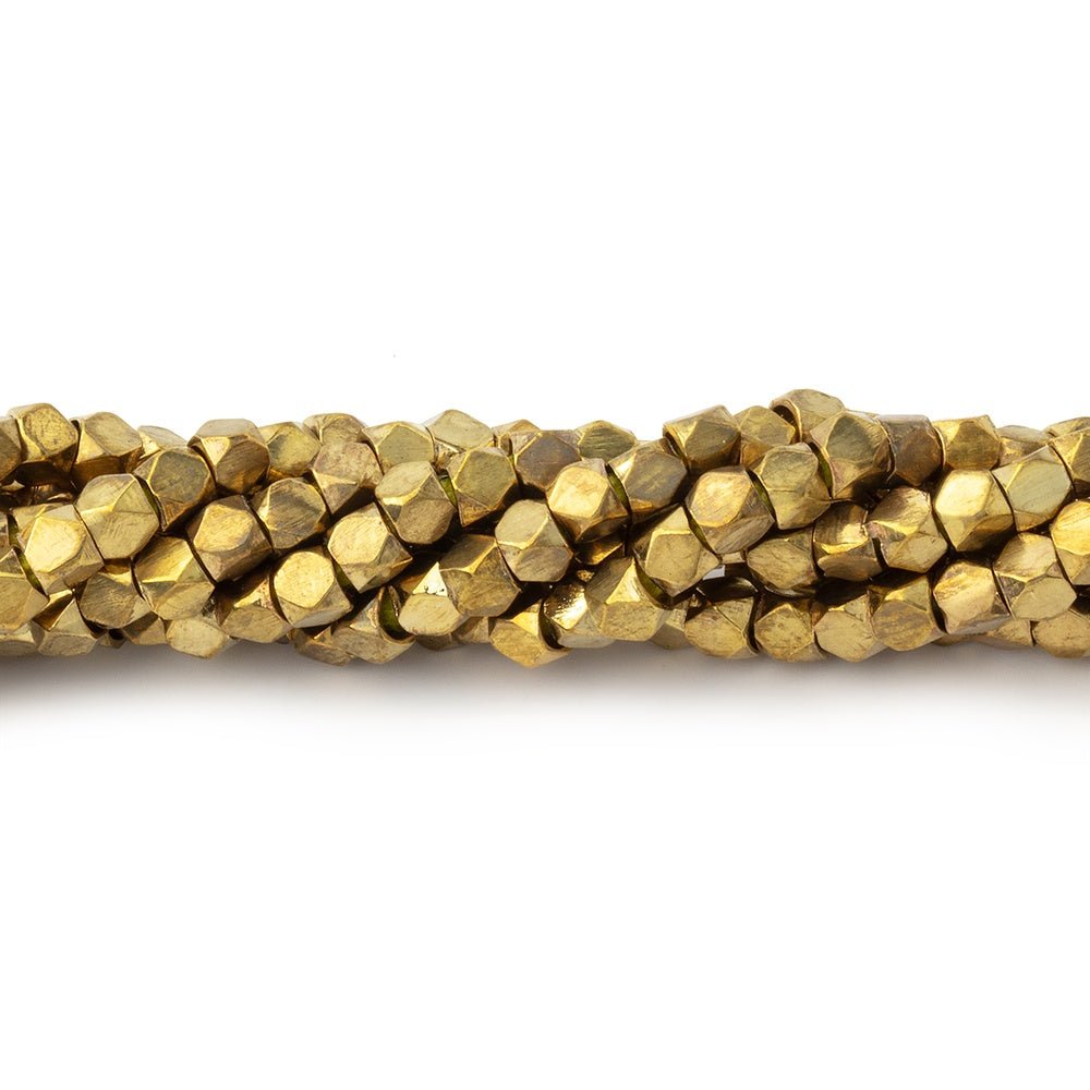 Hand Polished Yellow Brass Faceted Nugget Beads on an 8 inch Strand - Beadsofcambay.com