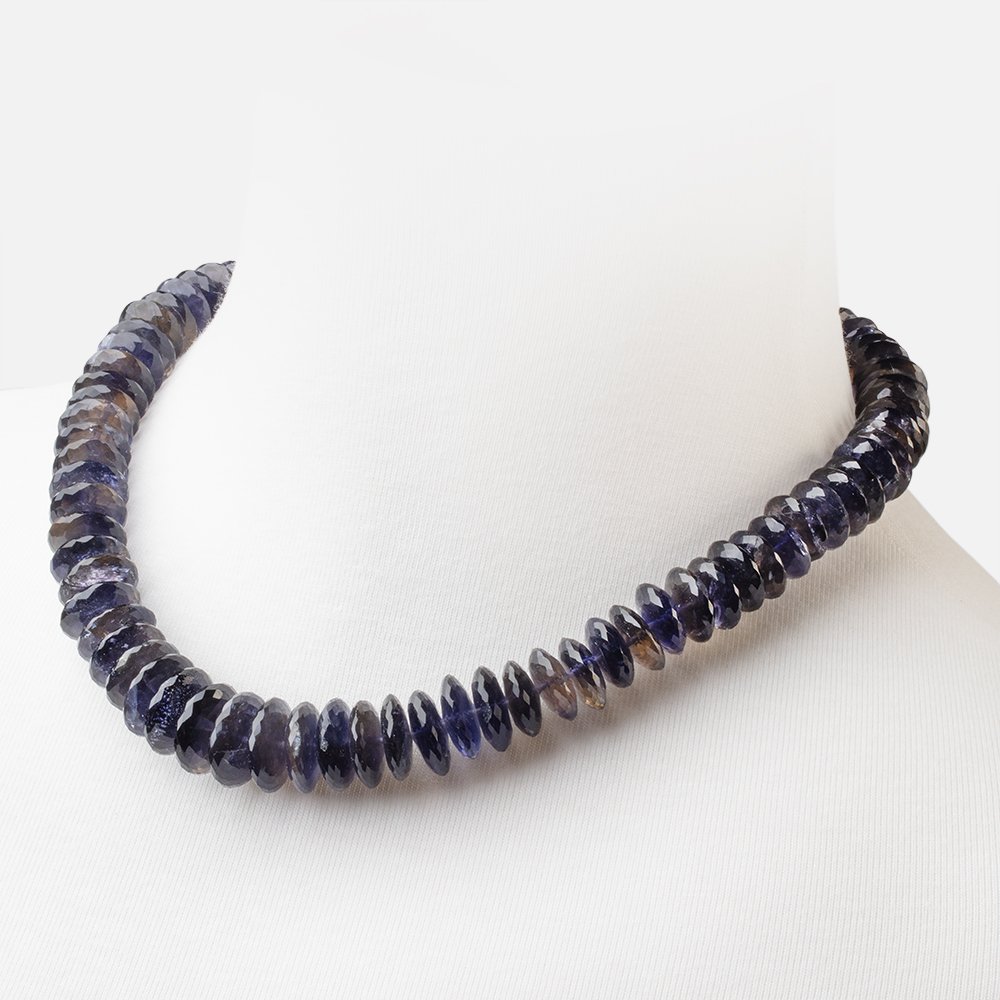 Iolite German Faceted Rondelle Necklace with a 14kt Gold Clasp AA - Beadsofcambay.com