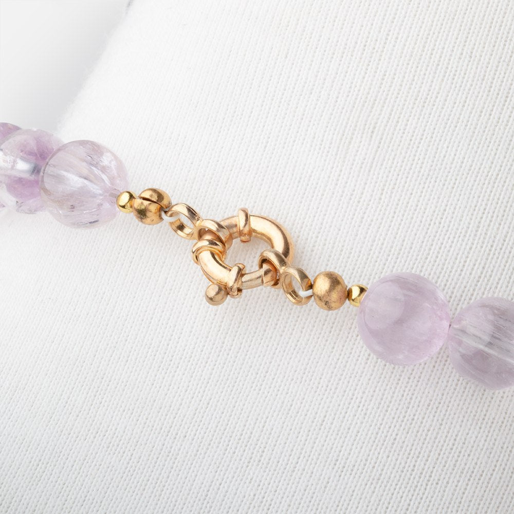 Kunzite Plain Round Necklace with a 14kt Gold Clasp AAA - Beadsofcambay.com