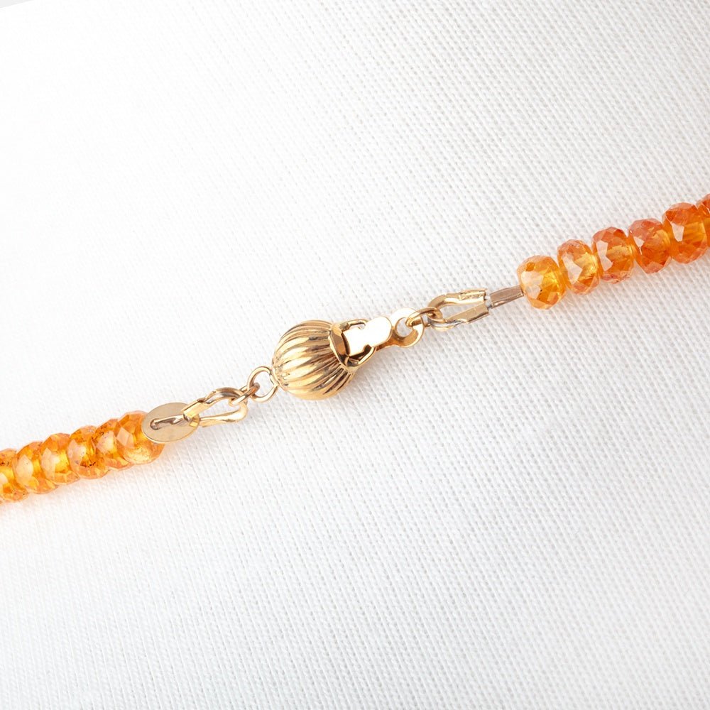 Mandarin Garnet Faceted Rondelle Necklace with a 14kt Gold Clasp AAA - Beadsofcambay.com