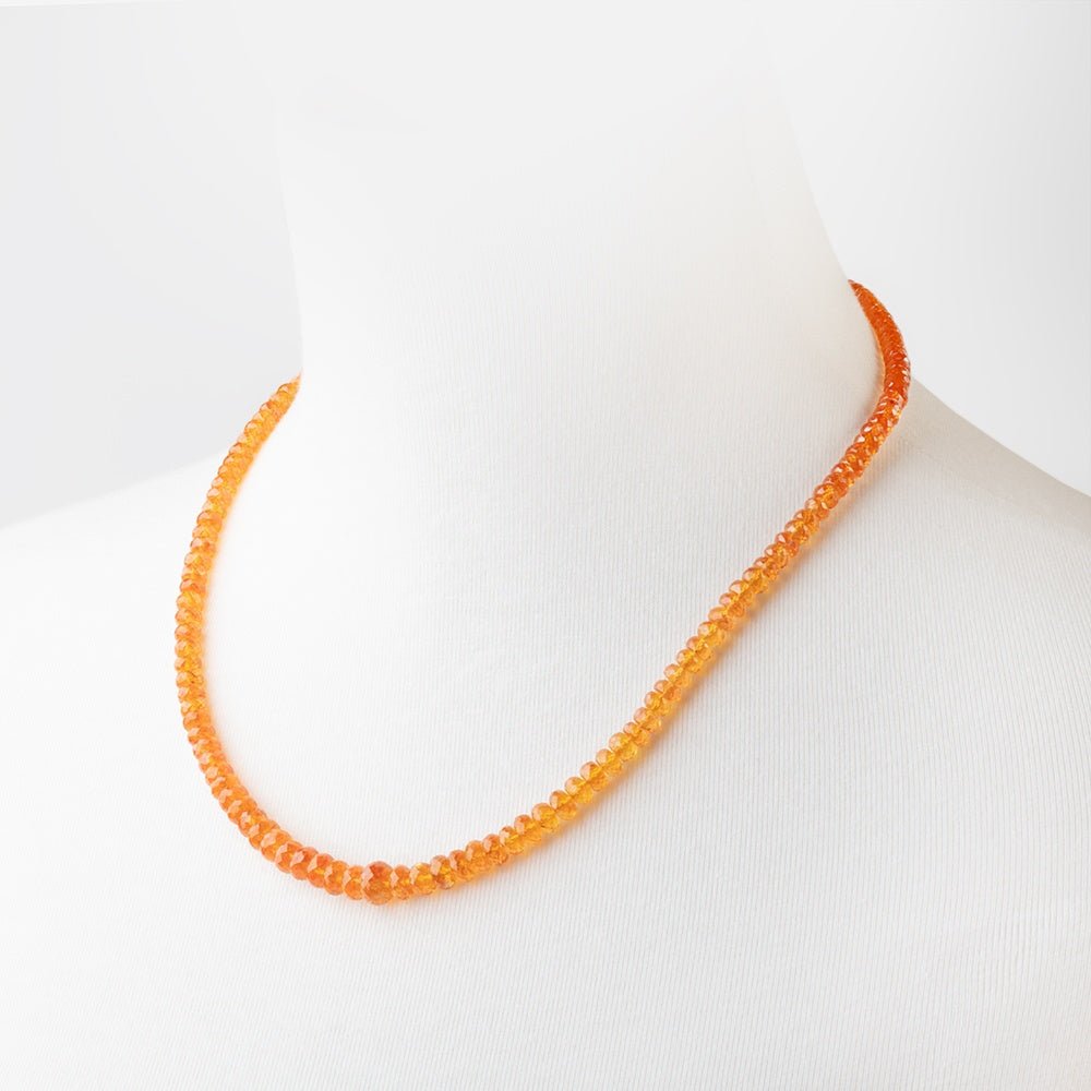 Mandarin Garnet Faceted Rondelle Necklace with a 14kt Gold Clasp AAA - Beadsofcambay.com