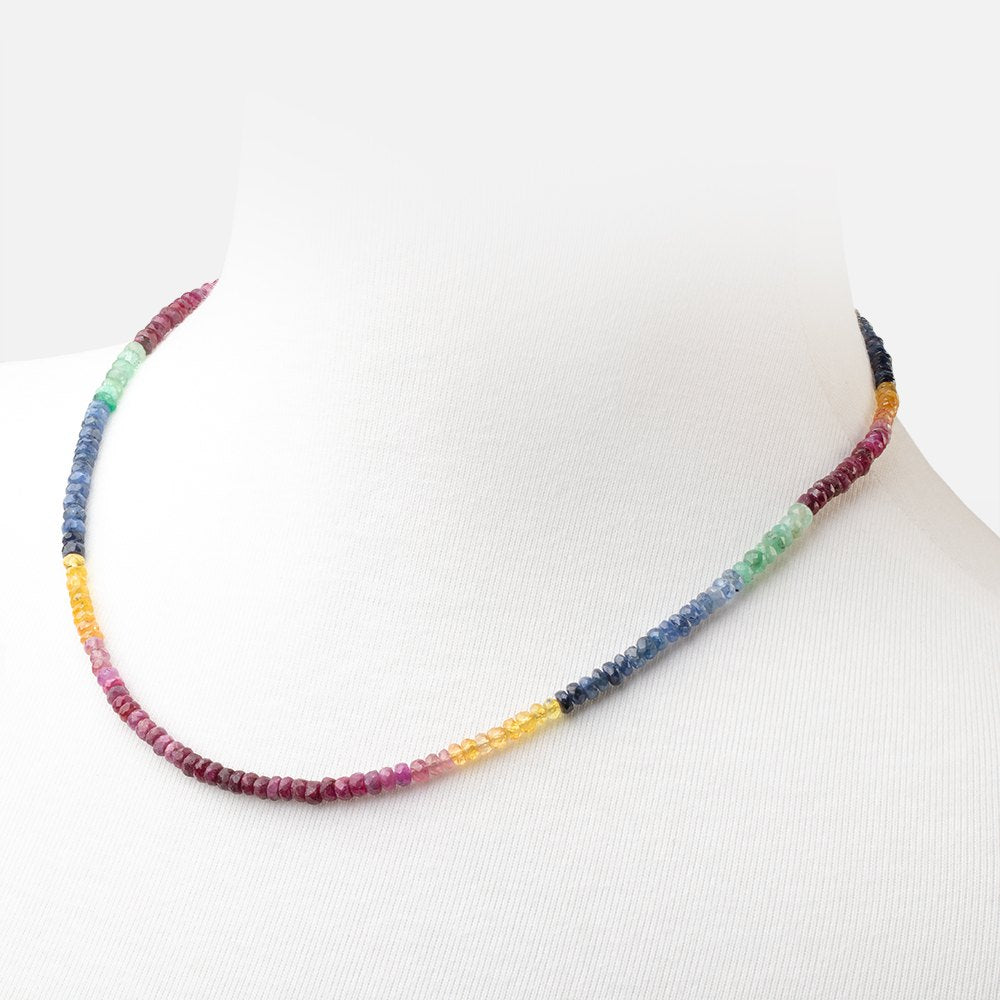 Multiple Gemstone Faceted Rondelle Necklace with a 14kt Gold Clasp - Beadsofcambay.com