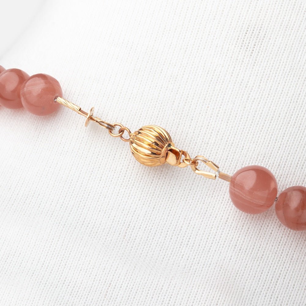 Rhodochrosite Plain Round Necklace with a 14kt Gold Clasp AAA - Beadsofcambay.com