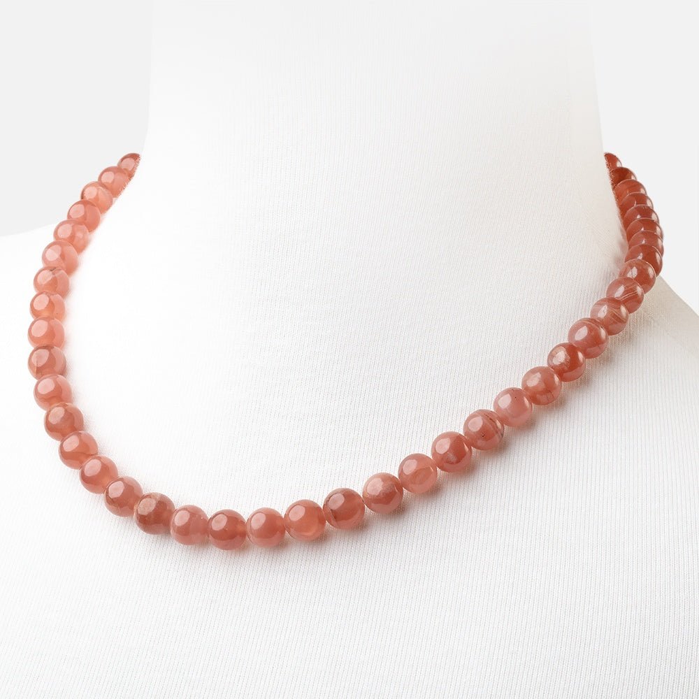 Rhodochrosite Plain Round Necklace with a 14kt Gold Clasp AAA - Beadsofcambay.com