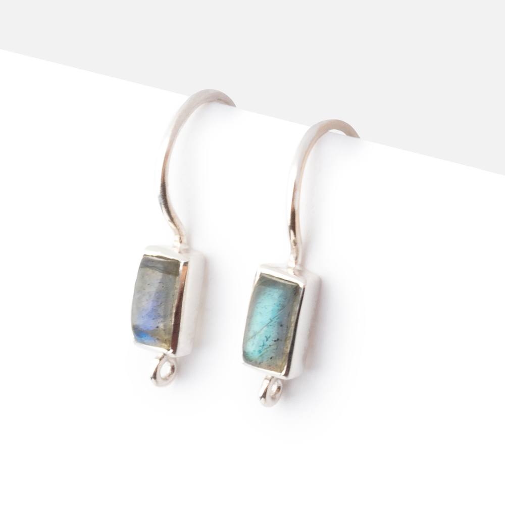 Sterling Silver Labradorite Plain Baguette Earwire Set of 2 pieces - Beadsofcambay.com