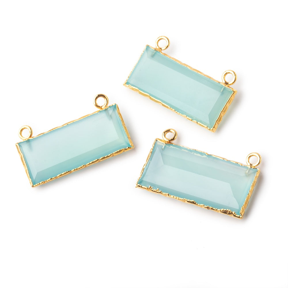 11x26mm Gold Leafed Blue Chalcedony East West Bar Connector 1 piece - BeadsofCambay.com