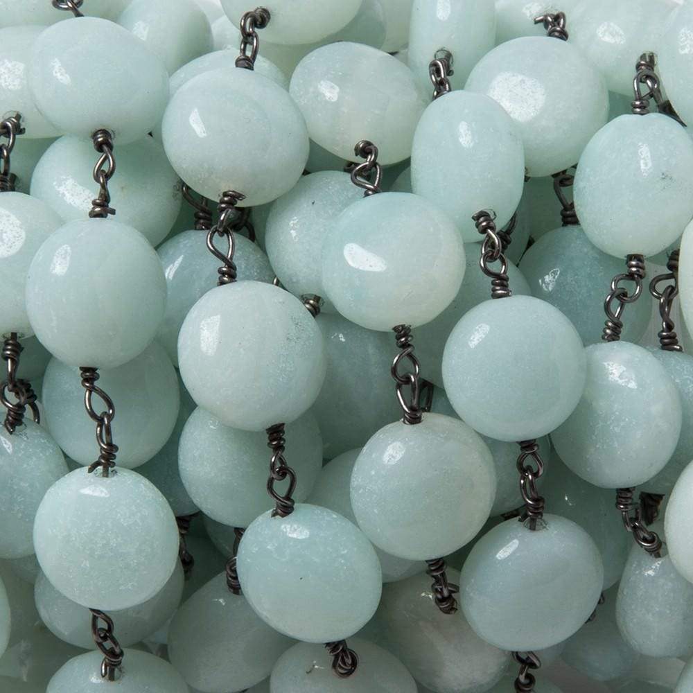 10mm Amazonite plain coin Black Gold plated Chain by the foot 20 pieces - Beadsofcambay.com