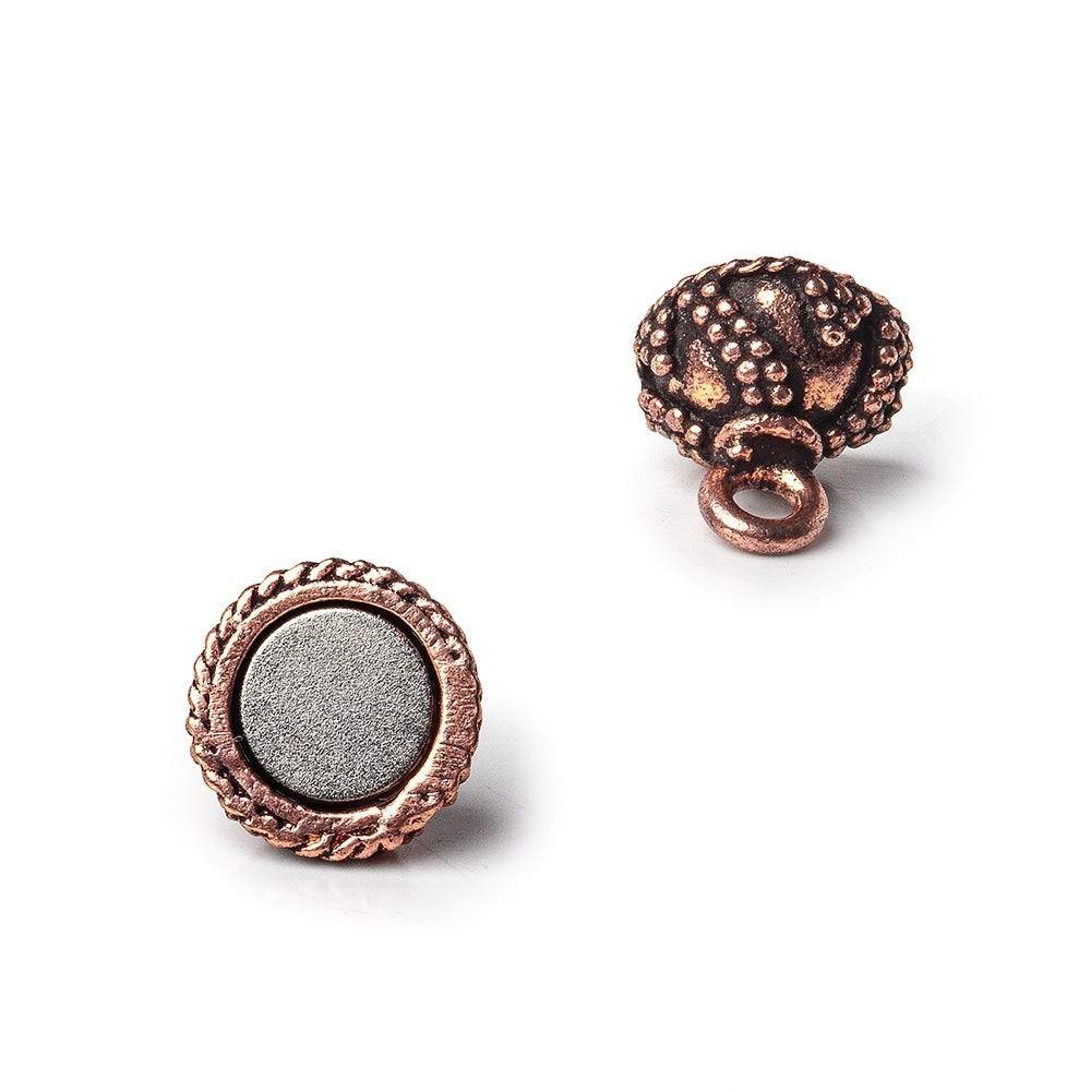 10mm Antiqued Copper Round Miligrain Pattern Magnetic Clasp Set of 2 - Beadsofcambay.com