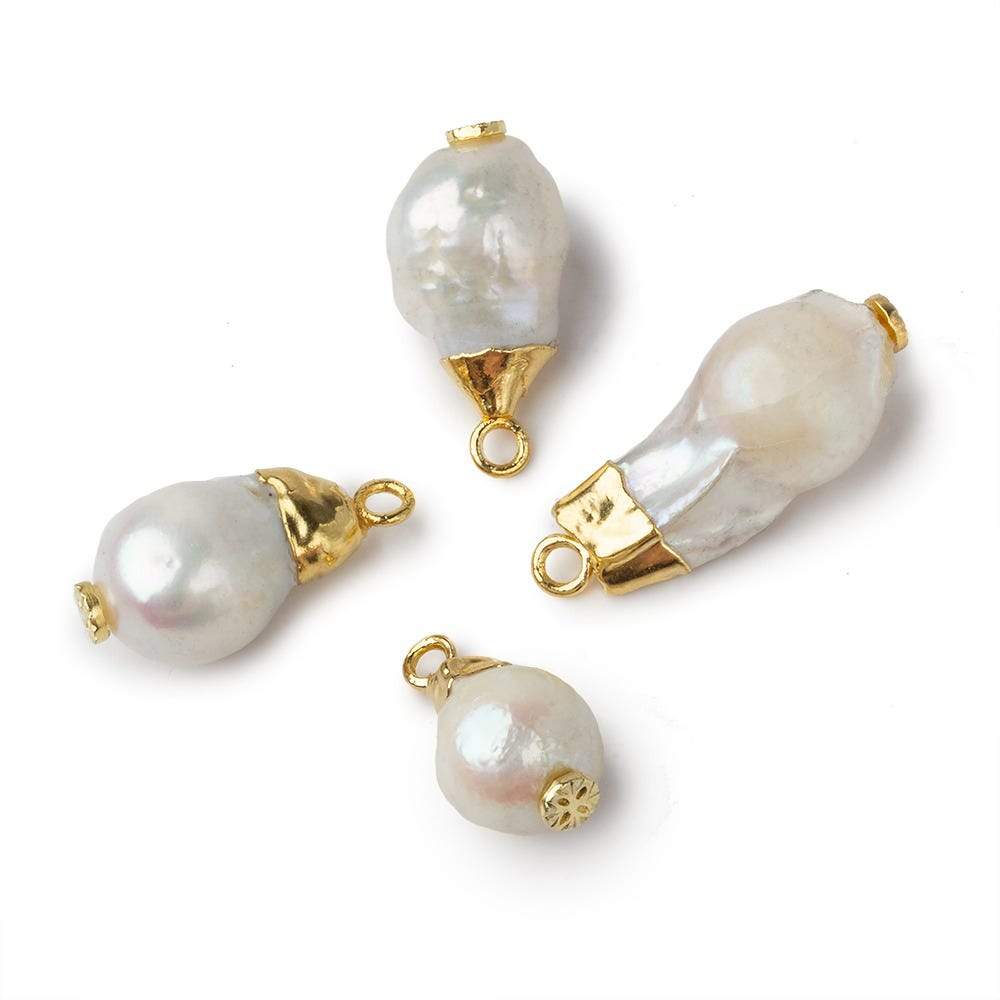 10mm Gold Leafed White Drop Freshwater Pearl Pendant Focal Bead 1 piece - Beadsofcambay.com