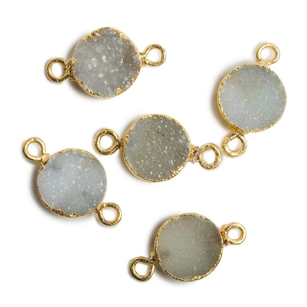 10mm Gold Leafed White Drusy Coin 2 ring Connector 1 piece - Beadsofcambay.com