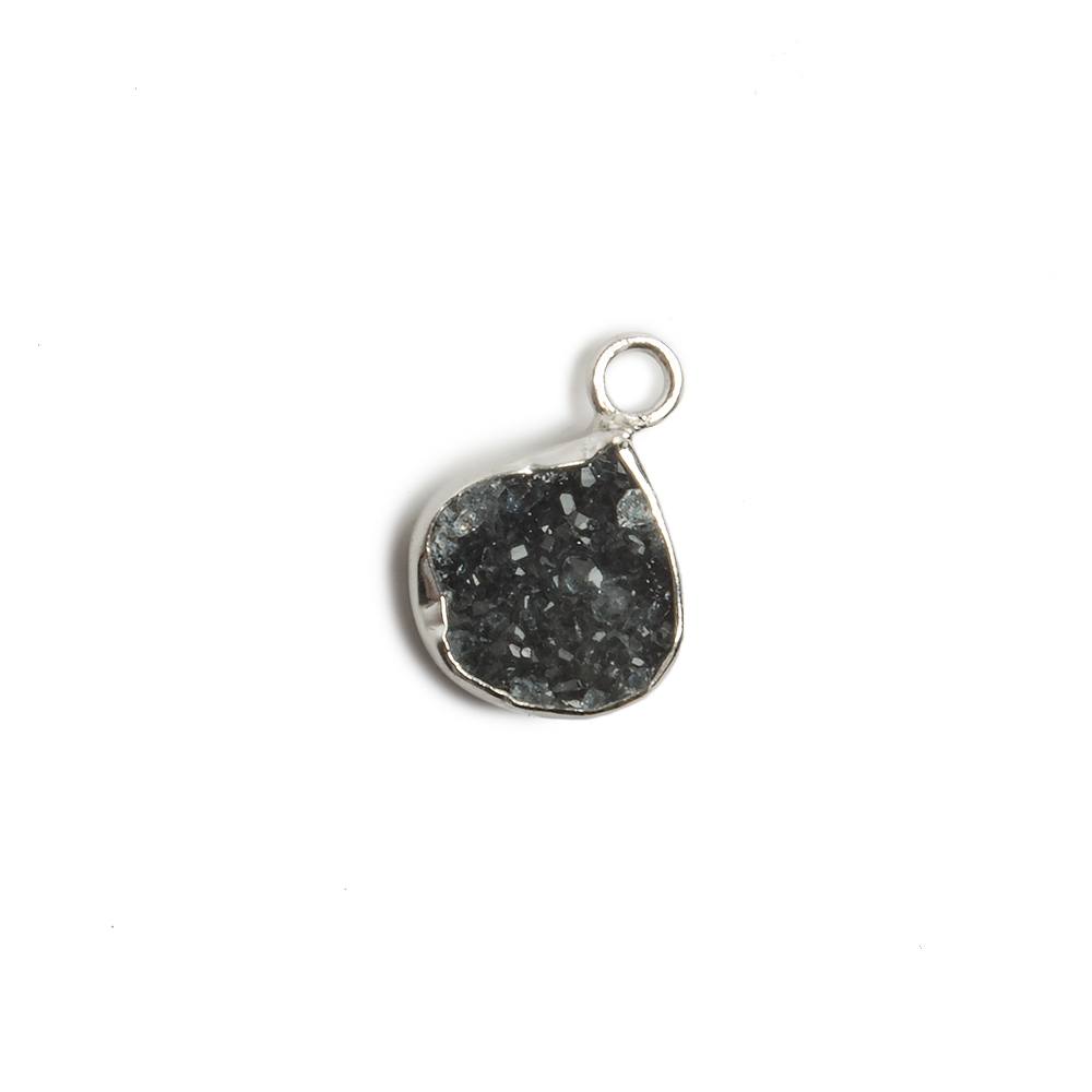 10x10mm Silver Bezel Black Drusy Heart 1 ring Charm Pendant 1 piece - Beadsofcambay.com