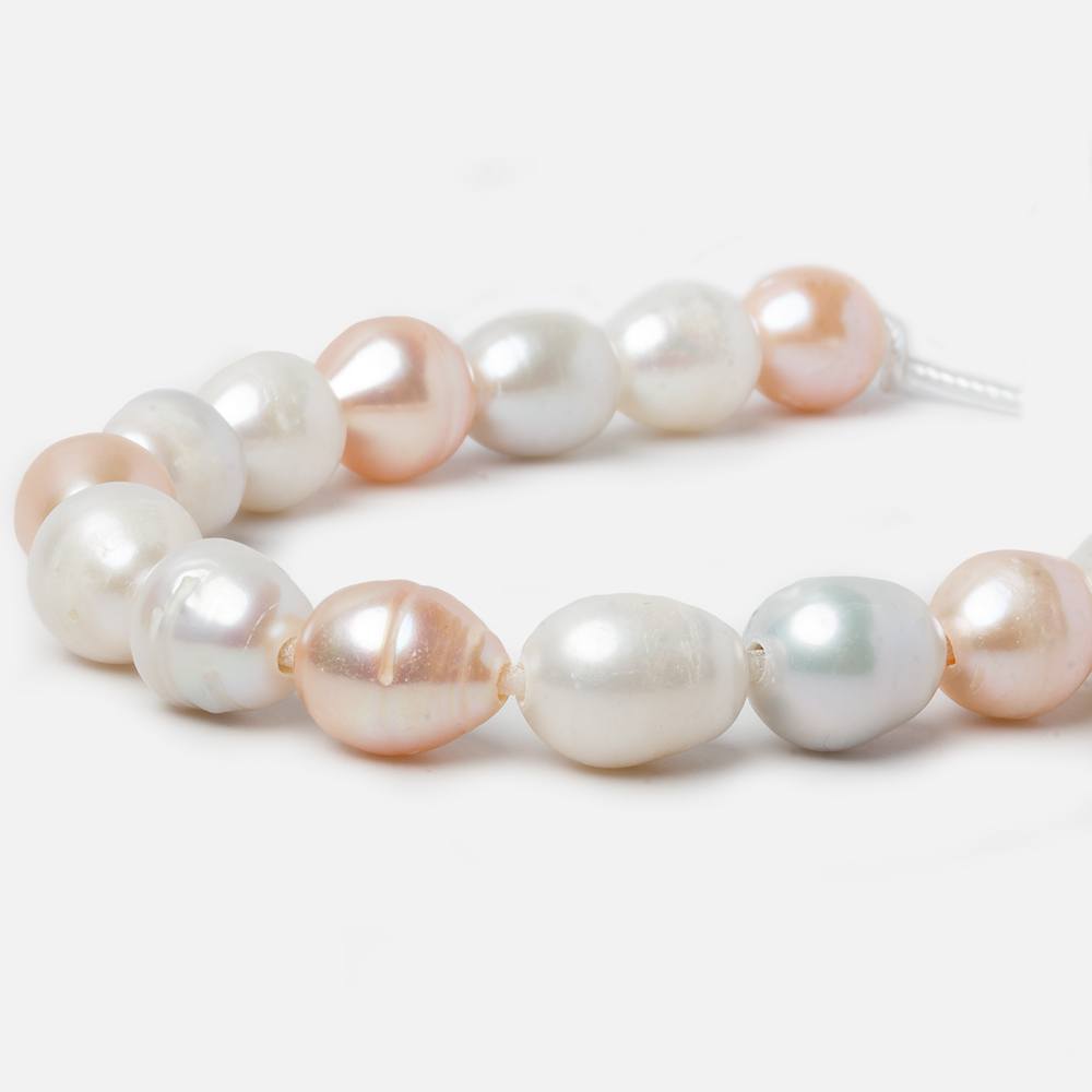 10x11-10x12mm White & Peach Baroque Large Hole Freshwater Pearls 8 inch 16 pieces - Beadsofcambay.com