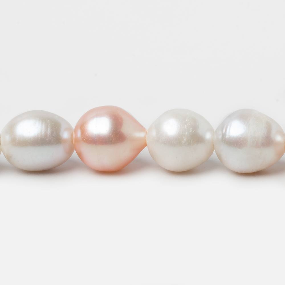 10x11-10x12mm White & Peach Baroque Large Hole Freshwater Pearls 8 inch 16 pieces - Beadsofcambay.com