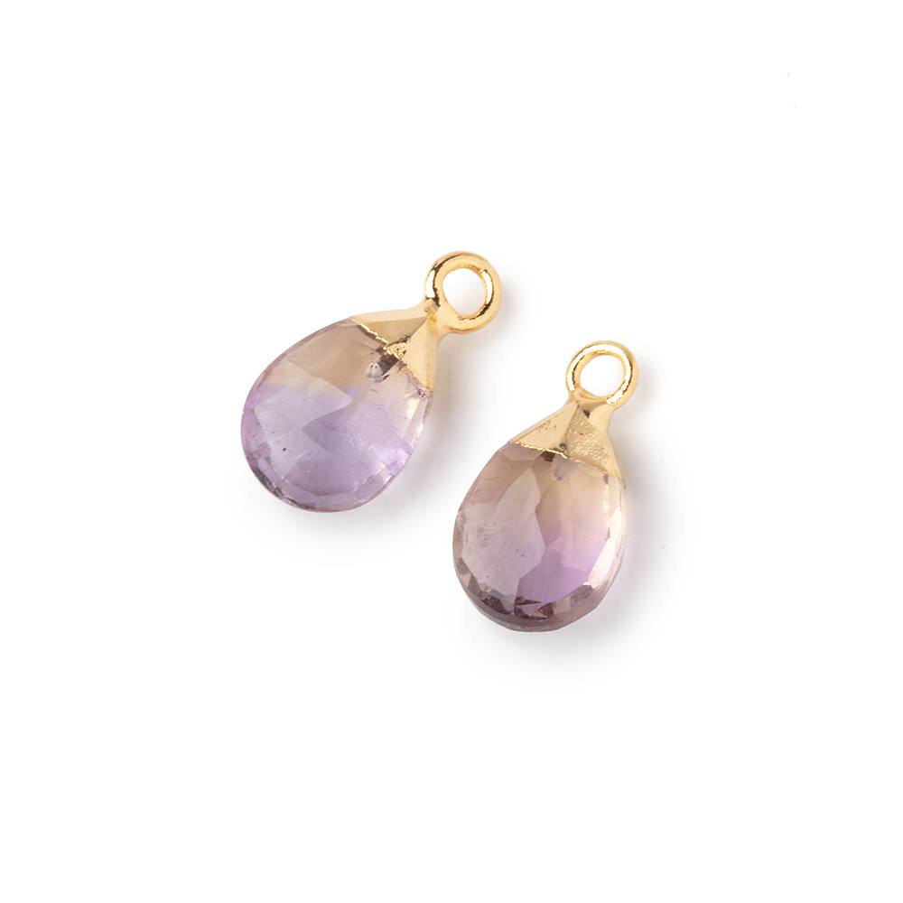 10x7mm Gold Leafed Ametrine Faceted Pear Set of 2 Pendants - Beadsofcambay.com