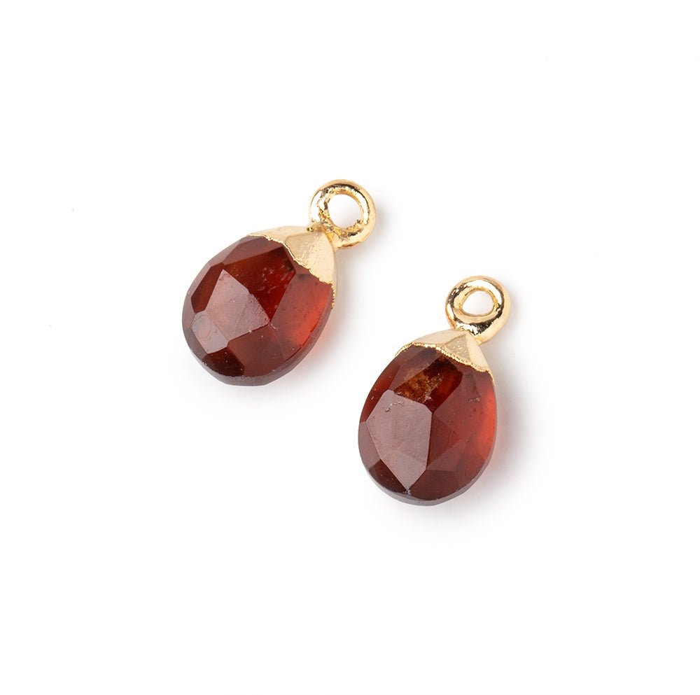 10x7mm Gold Leafed Hessonite Garnet Faceted Pear Set of 2 Pendants - Beadsofcambay.com