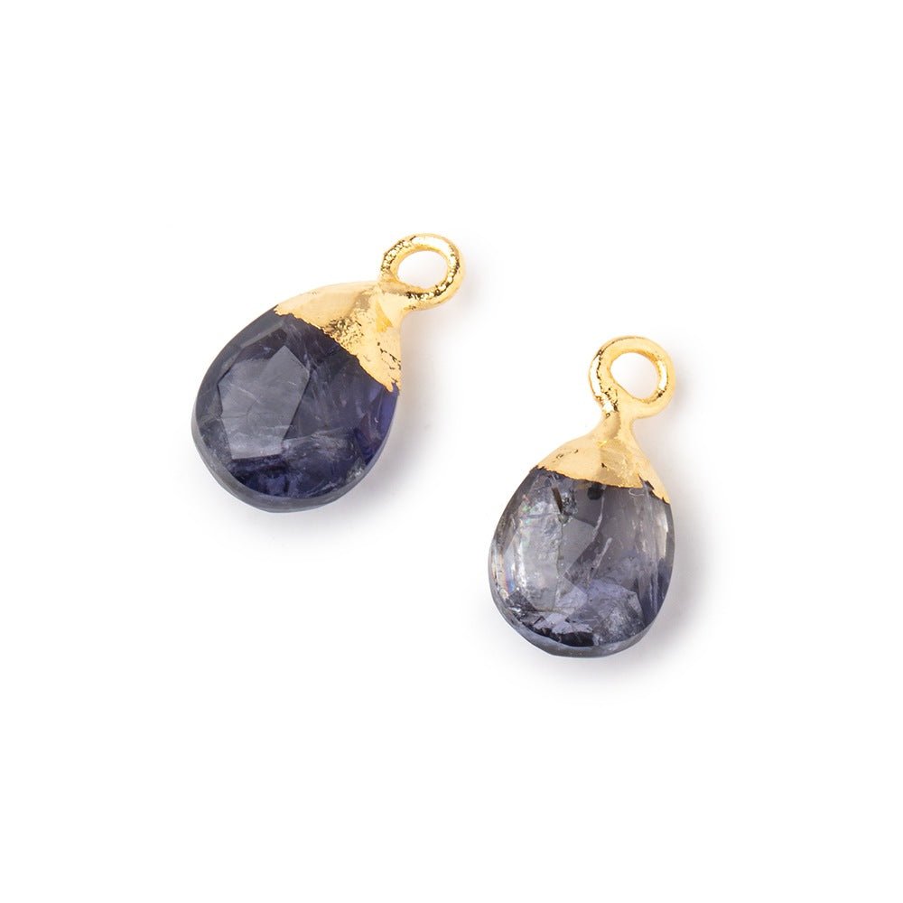 10x7mm Gold Leafed Iolite Faceted Pear Set of 2 Pendants - Beadsofcambay.com