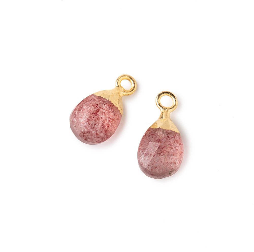 10x7mm Gold Leafed Strawberry Quartz Faceted Pear Set of 2 Pendants - Beadsofcambay.com