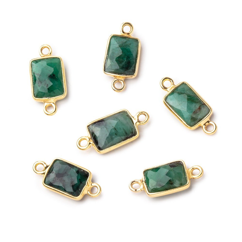 10x7mm Vermeil Bezel Emerald Faceted Rectangle Connectors 1 piece - Beadsofcambay.com