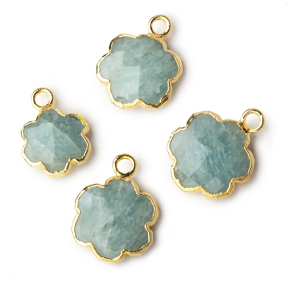 11mm Gold Leafed Milky Aquamarine Faceted Quatrafoil Focal Bead Pendant sold as 1 piece - Beadsofcambay.com