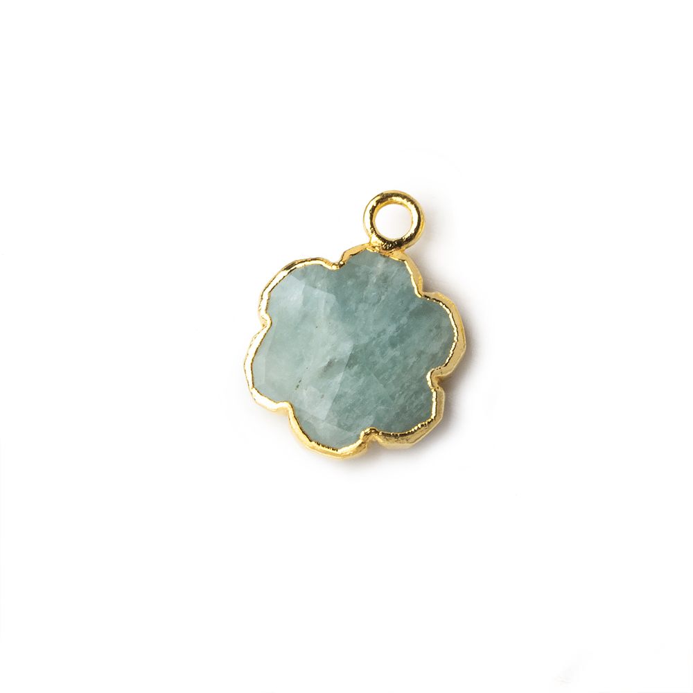 11mm Gold Leafed Milky Aquamarine Faceted Quatrafoil Focal Bead Pendant sold as 1 piece - Beadsofcambay.com