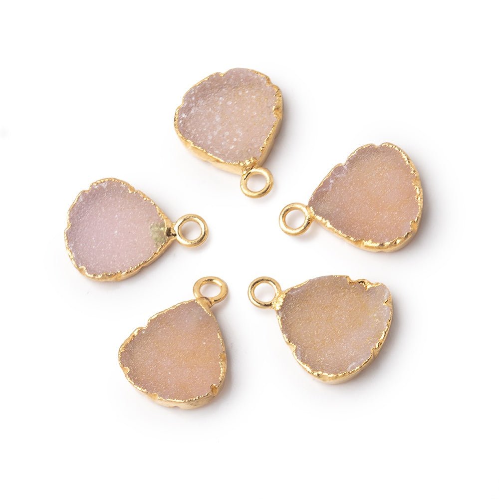 11mm Gold Leafed Pink Drusy Heart Pendant 1 focal piece - Beadsofcambay.com