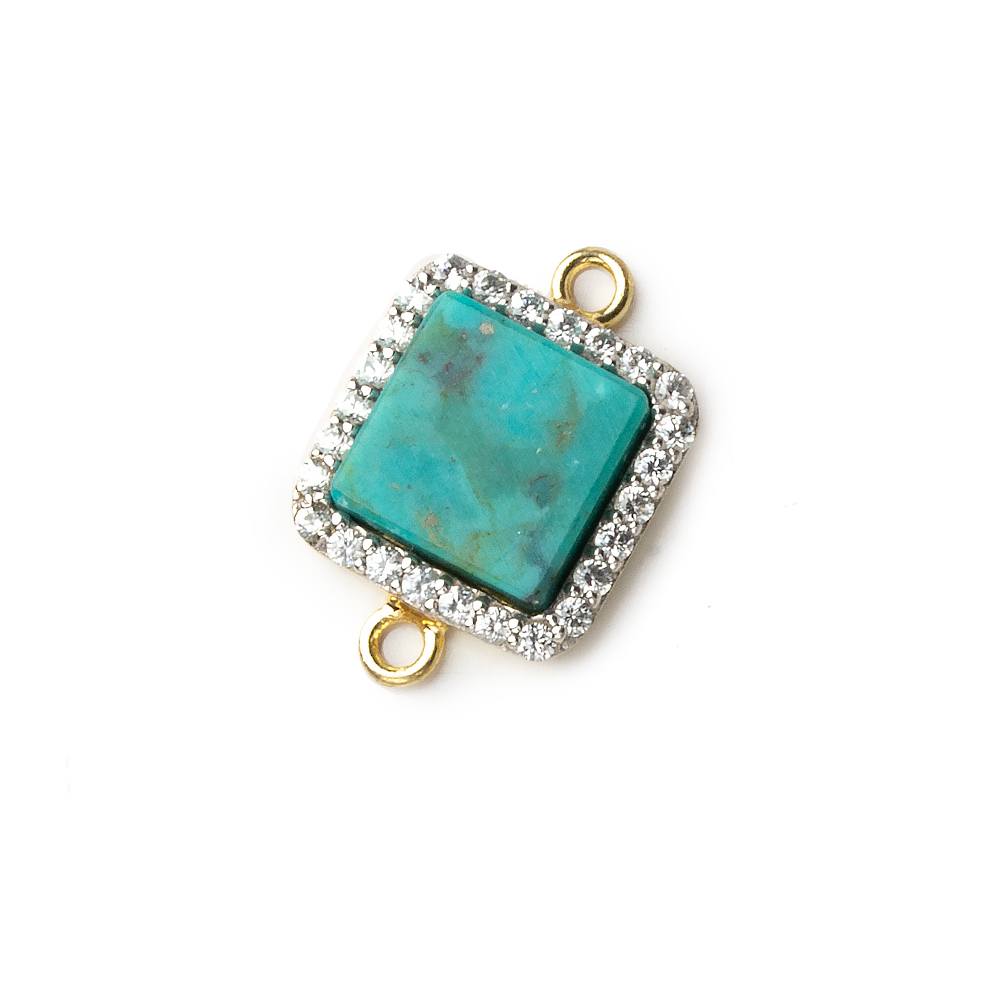 11mm Gold plated CZ Bezel Synthetic Turquoise square Connector 1 focal bead - Beadsofcambay.com