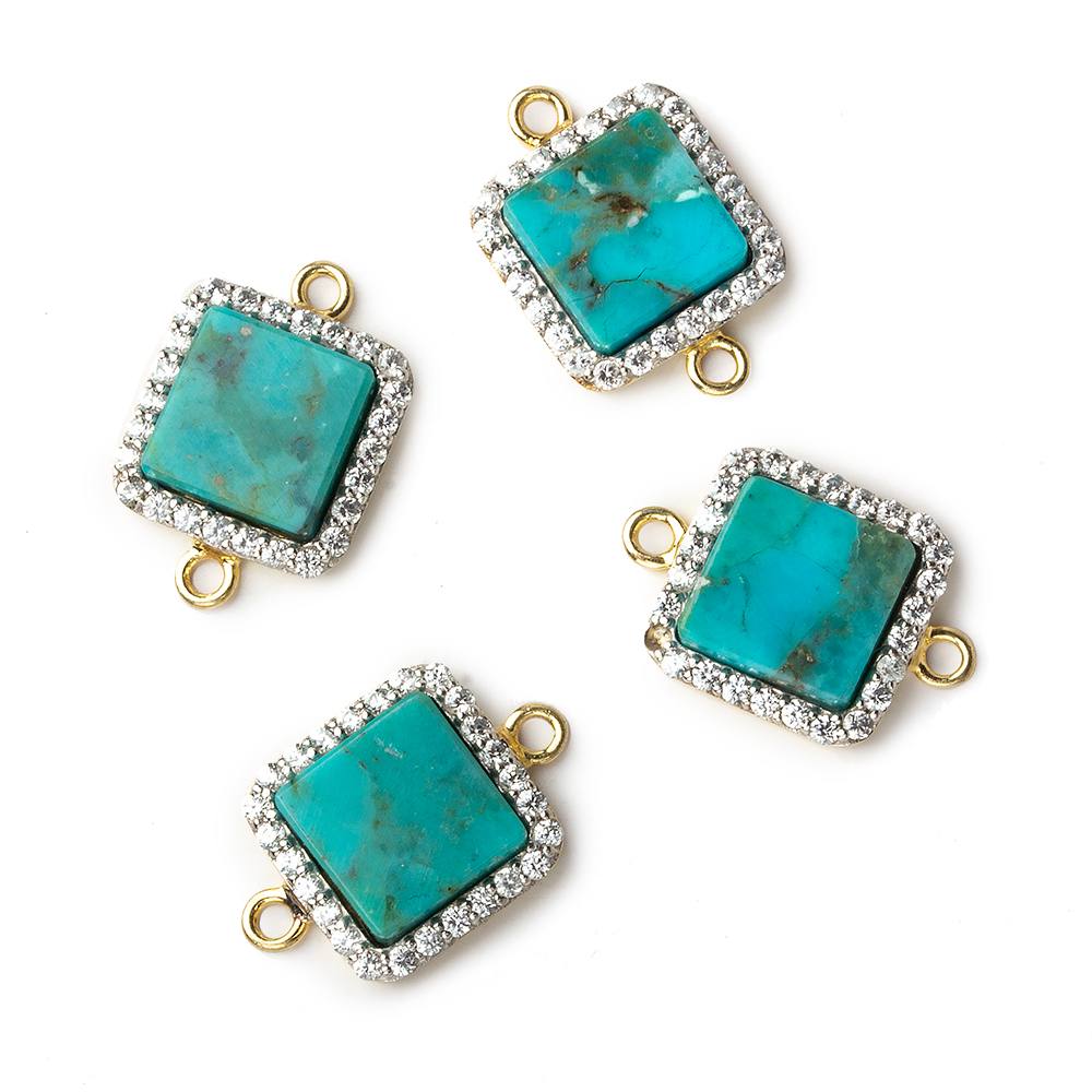 11mm Gold plated CZ Bezel Synthetic Turquoise square Connector 1 focal bead - Beadsofcambay.com