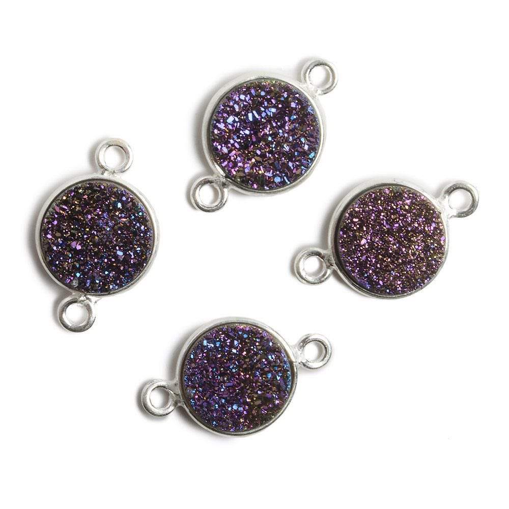 11mm Silver Bezel Mystic Purple Drusy Coin 2 ring Connector 1 piece - Beadsofcambay.com