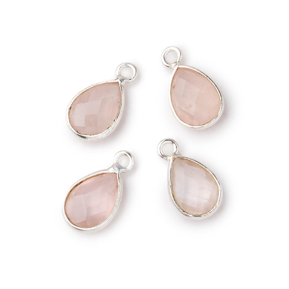 11x8mm .925 Silver Bezel Rose Quartz Faceted Pear Focal Pendants Set of 4 pieces - Beadsofcambay.com