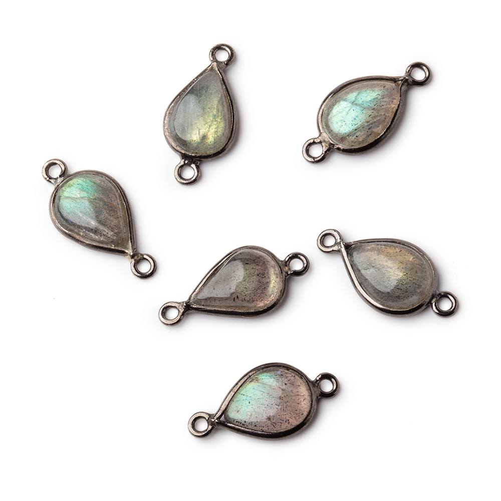 11x8mm Black Gold Bezeled Labradorite plain pear Connector 1 piece - Beadsofcambay.com