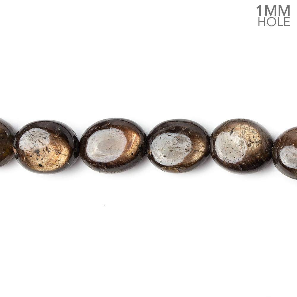 11x9-12x9mm Golden Sheen Chocolate Sapphire Plain Ovals 16 inch 38 beads A 1mm large hole - Beadsofcambay.com