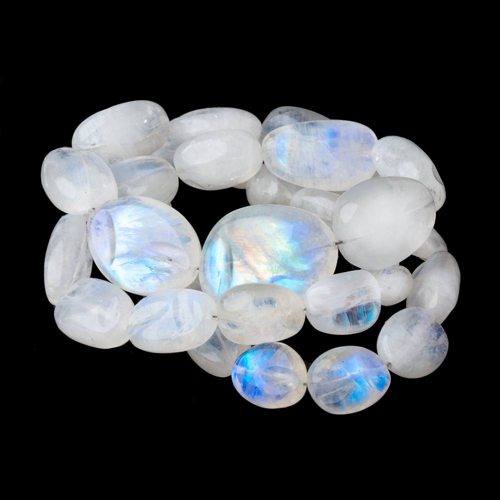 11x9-24x18mm Rainbow Moonstone Carved Plain Nuggets 20 inches 33 Beads AAA - Beadsofcambay.com