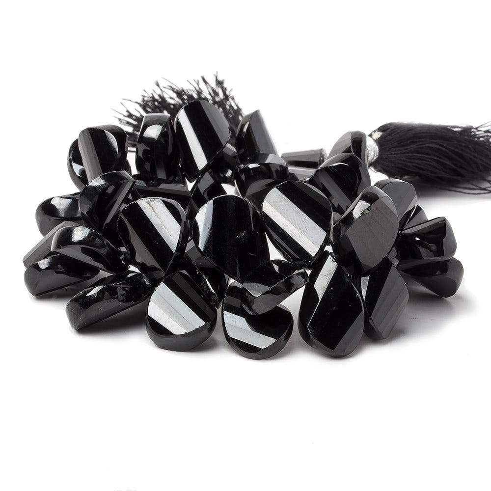 12-16mm Black Spinel Twist Faceted Pear Beads 8 inch 46 pieces - Beadsofcambay.com