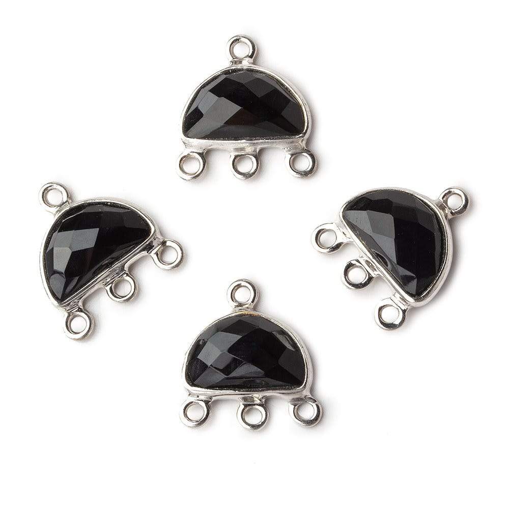 12x13mm Silver Bezel Black Chalcedony Half Moon 3 ring Connector 1 focal bead - Beadsofcambay.com