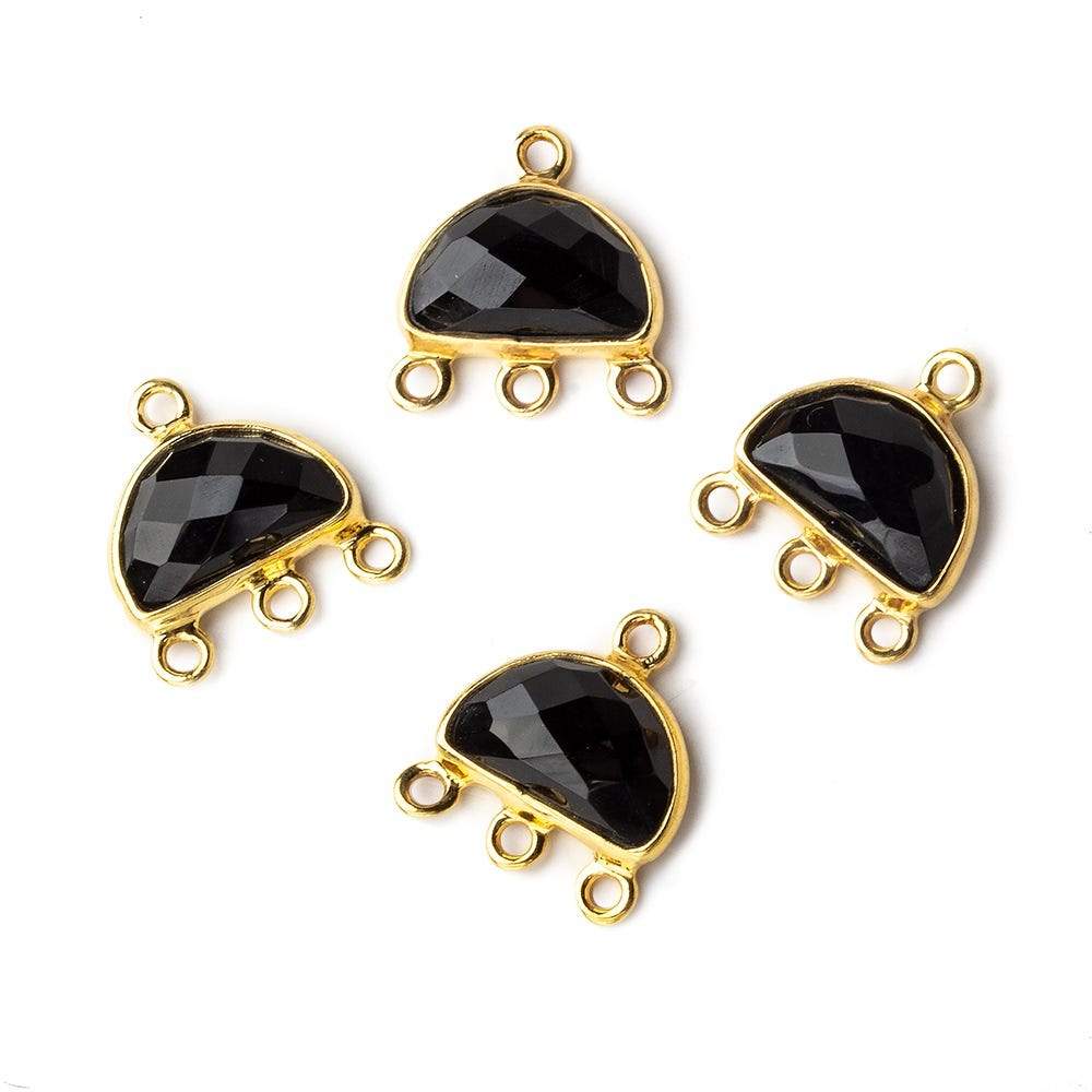 12x13mm Vermeil Bezel Black Chalcedony Half Moon 3 ring Connector 1 focal bead - Beadsofcambay.com