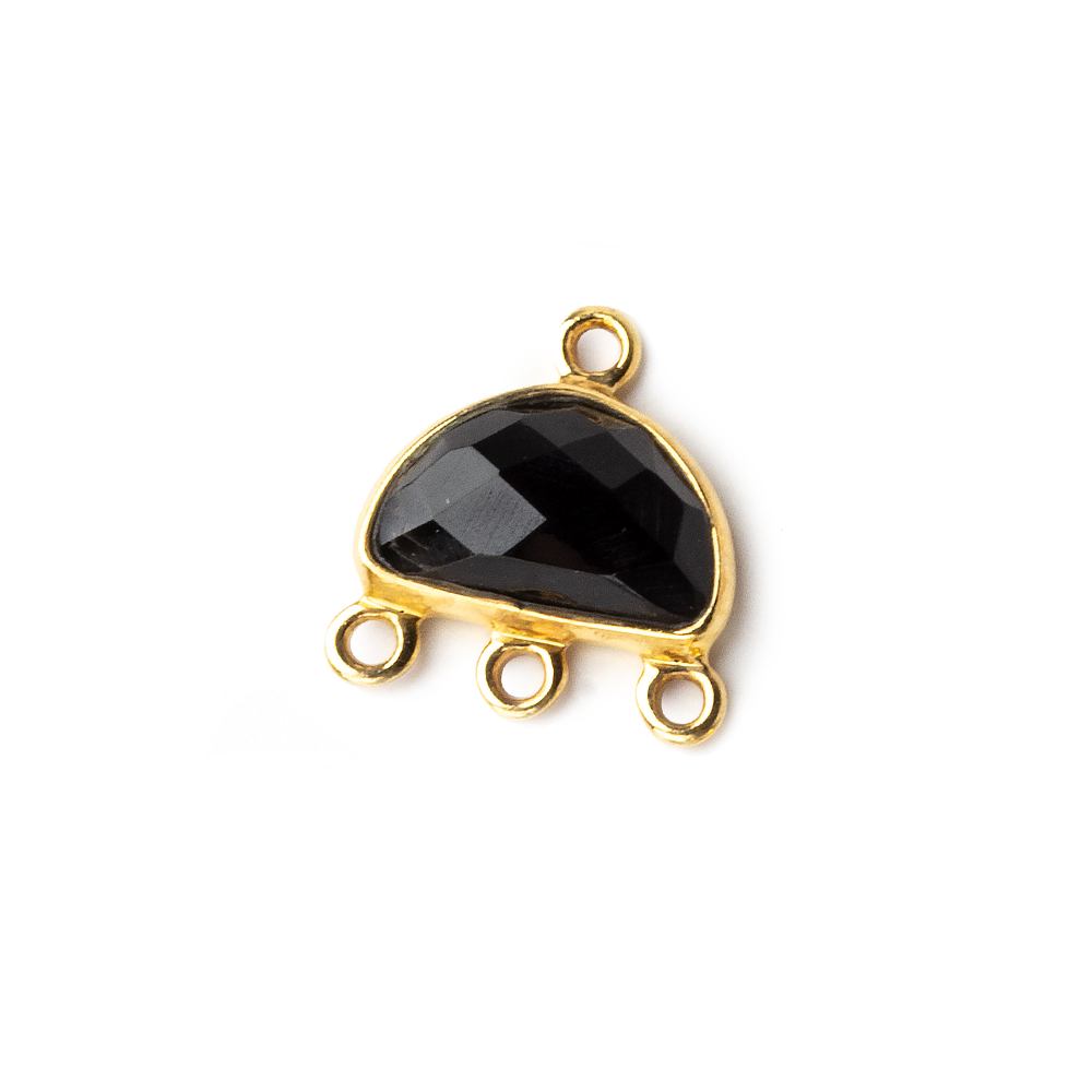 12x13mm Vermeil Bezel Black Chalcedony Half Moon 3 ring Connector 1 focal bead - Beadsofcambay.com